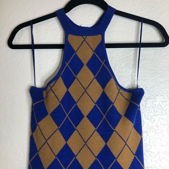 NWT Urban Outfitters Charlie Blue and Gold Argyle Racerback Mini Dress - Picture 5 of 14